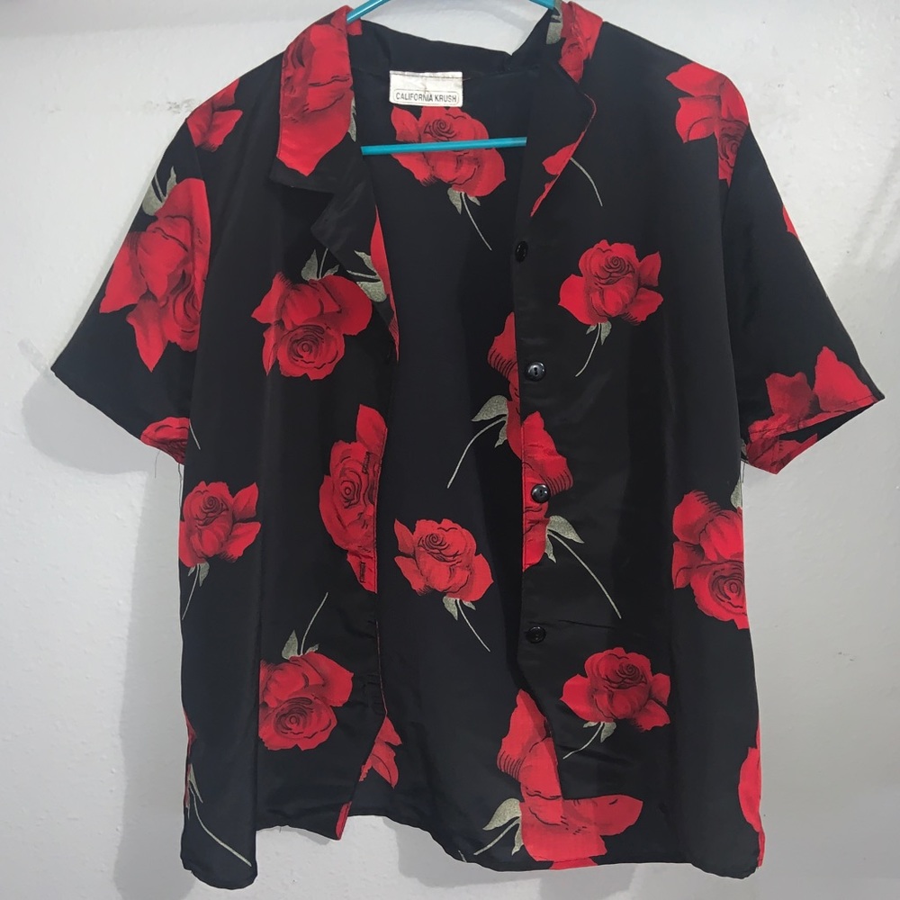 Red rose pattern button up.